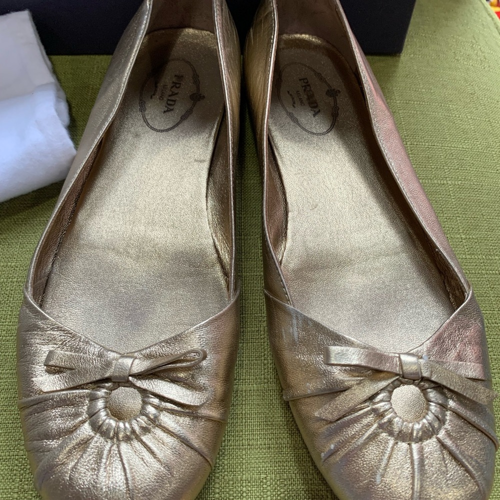 Prada Gold Flats Luxurious Loafers